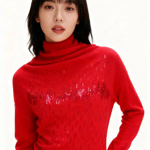 
Special offer 2025 new autumn and winter pile collar meteor shower sequin bottoming thin short knitted sweater for women