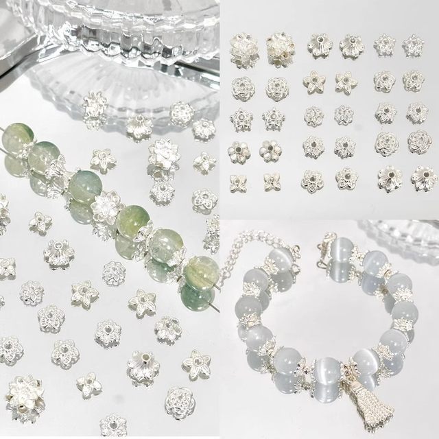 Bright silver alloy flower holder lotus beaded diy necklace bracelet spacer beads spacer handmade jewelry accessories