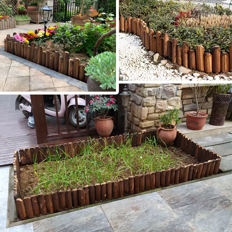 户外庭院碳化防腐木栅栏篱笆护栏小院子花坛装饰木桩插地