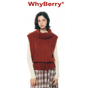 
WhyBerry 25AW' Winter Snow Lianyu' Retro turtleneck knitted vest drawstring strap pullover sweater for women