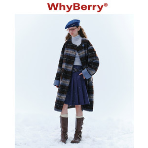 
WhyBerry 24AW 'Berlin Winter' stand-collar plaid coat with built-in scarf mid-length thick coat winter
