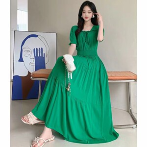 French retro covered with belly dress, ocean -reduced flowers long skirt, cotton and silk, cotton, cotton gentle wind, high waist
