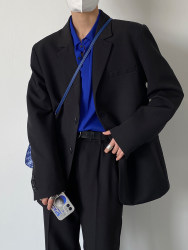 Sf/ Spring and Autumn New Korean Style Elegant and Cool Black Blazer for Men, Loose Fit, Trendy and Fashionable Suit