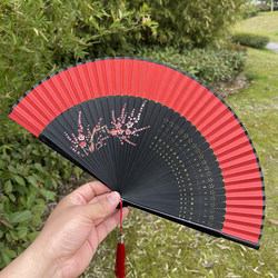 Folding Fan Chinese Style Red Easy to Open and Close Dance Fan Ancient Style Hanfu Cheongsam Catwalk Dancing Small Folding Fan