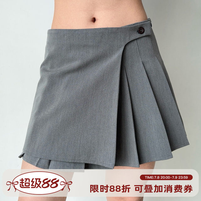 Go Girl Go European and American style niche design asymmetrical pleated skirt for women with low waist A-line short skirt, anti-exposed
