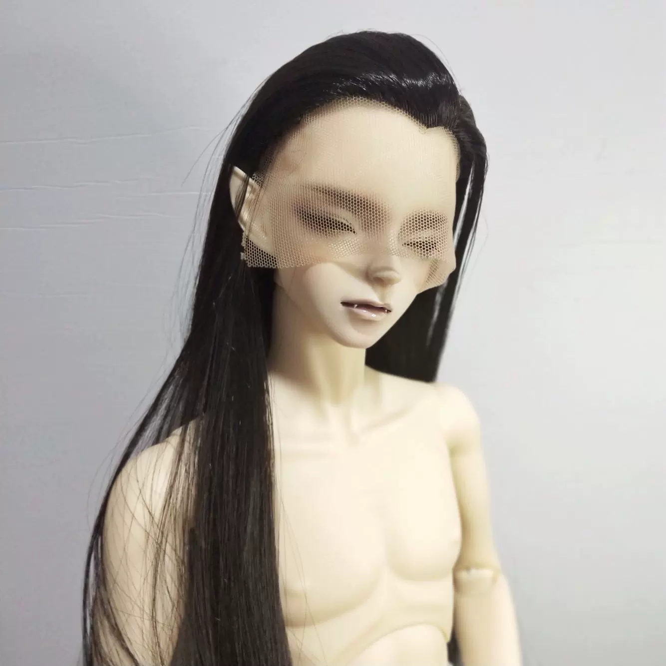 睡睡家】BJD3分娃美人尖假发侧分单尖毛坯黑色现货3分大叔45cm-Taobao