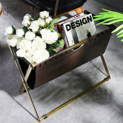Nordic Stainless Steel Leather Book and Newspaper Rack Floor-Standing Storage Shelf Home Magazine Storage Rack Newspaper Storage Rack