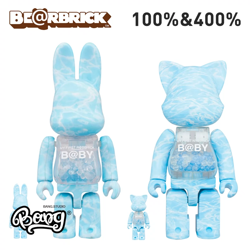 Bang】现货Bearbrick 400%100% 猫兔水波纹蓝色千秋积木熊-Taobao