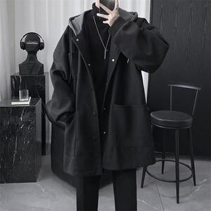 
Men's mid-length windbreaker jacket 2026 spring woolen hooded woolen senior youth large size thickened quilted coat