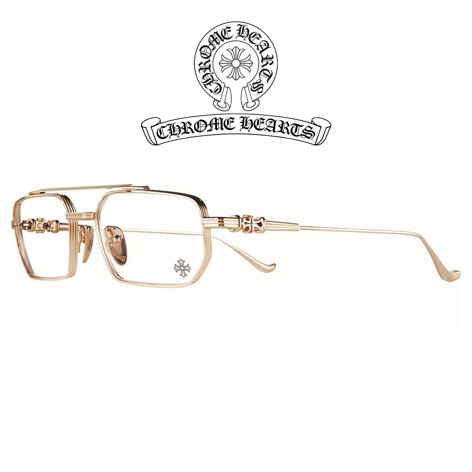 【CHROME HEARTS】GUSHER メガネ ANTIQUE CHROME HEARTS BUBBA -A Antique Gold - Plastic 49-22-145