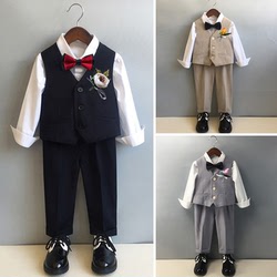 Children's Small Suit Suit Boy's Vest British Spring And Autumn Handsome Flower Girl Suit Fried Street Baby One-year-old Dress Male