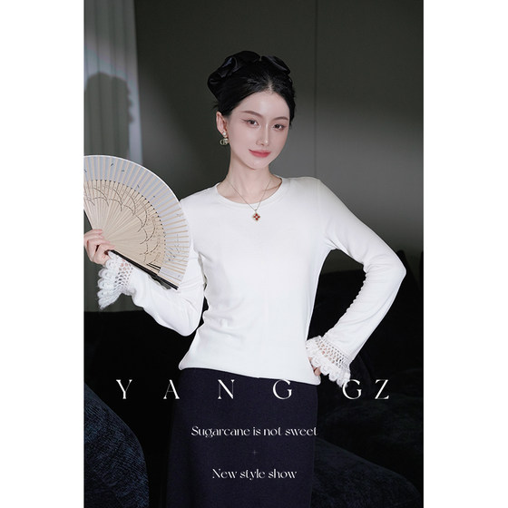
YANG GZ [Winter Mocha] New Chinese Style 2025 New Autumn and Winter Plus Velvet and Waxy Feeling Bottoming Shirt for Women
