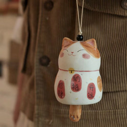 [Shanhaiyunni] Handmade Bring-In Wealth and Treasure Cat Wind Chimes, Ceramic Clay Works, Creative Gifts