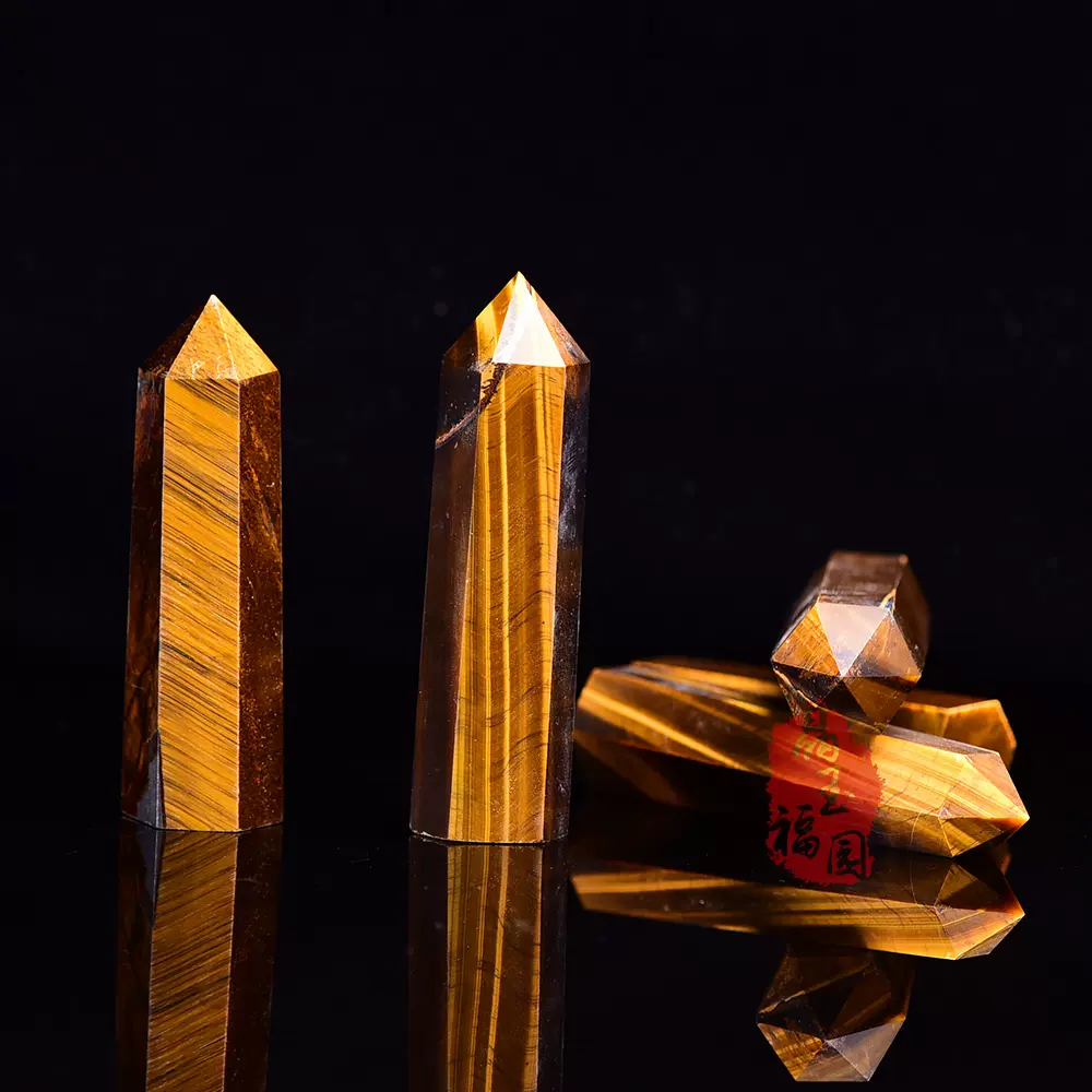 天然黄虎眼石单尖水晶柱六棱柱六角柱瑜伽冥想晶