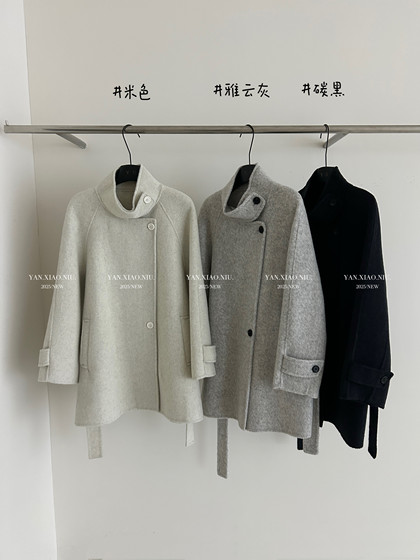 
88006-60 autumn and winter new Korean style versatile collar double-sided wool coat mid-length woolen coat for women