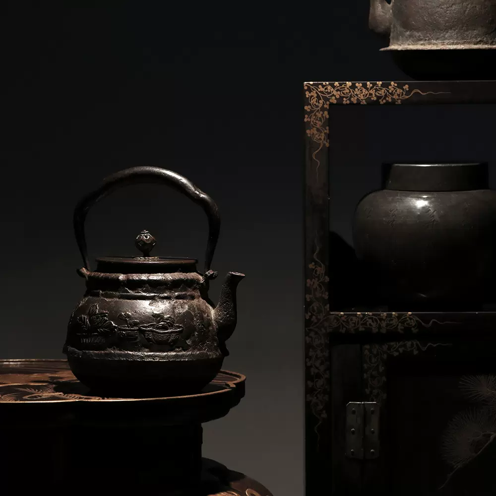 日本進口老銀壺手工鎚起純銀製錘目打菊形摘藤編提樑湯沸銀瓶