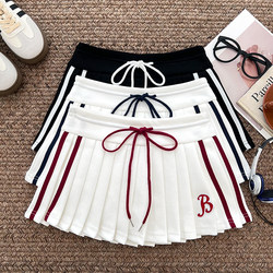 American Casual Versatile Embroidered Letter High-Waisted Slimming Pleated Skirt Anti-Exposure Short Skirt A-Line Skirt for Women
