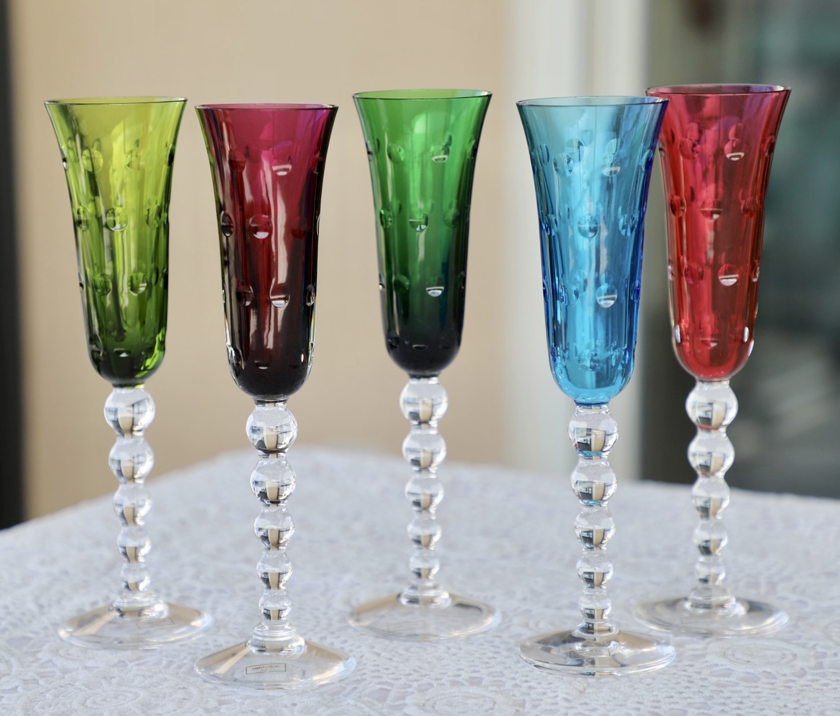 仏　saint-louis/サン•ルイ クリスタル色被せカット シャンパングラス サンルイ シャンパングラス - カラフルクリスタル - フレンチ