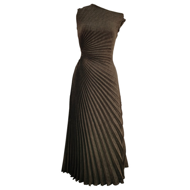 Oblique Shoulder Hollow Irregular Pleated Top Diagonal Strap Skirt Suit main image 1