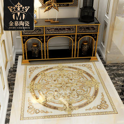 Golden Villa Luxury House European-Style Mosaic Floor Tiles Gold-Plated Round Floor Tiles for Living Room, Dining Room, Entrance Hall, Floor Puzzle Tiles