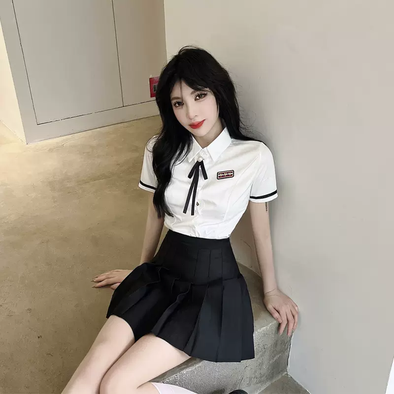 jk制服短袖白襯衫女夏季學院風工作服修身上衣百褶裙班服套裝學生-Taobao