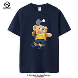 New Badminton Cultural Shirt Badminton Short-Sleeved T-Shirt for Men and Women Couples Large Size Bear Playing Badminton Casual Summer