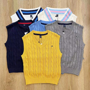 
Autumn new simple temperament men and girls pure cotton cork sweater vest fashionable V-neck sweater vest shoulder