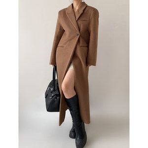 AcupStudio Gang Right -Right suit woolen coat female autumn and winter high -level sense of waist bombing street coat medium long model
