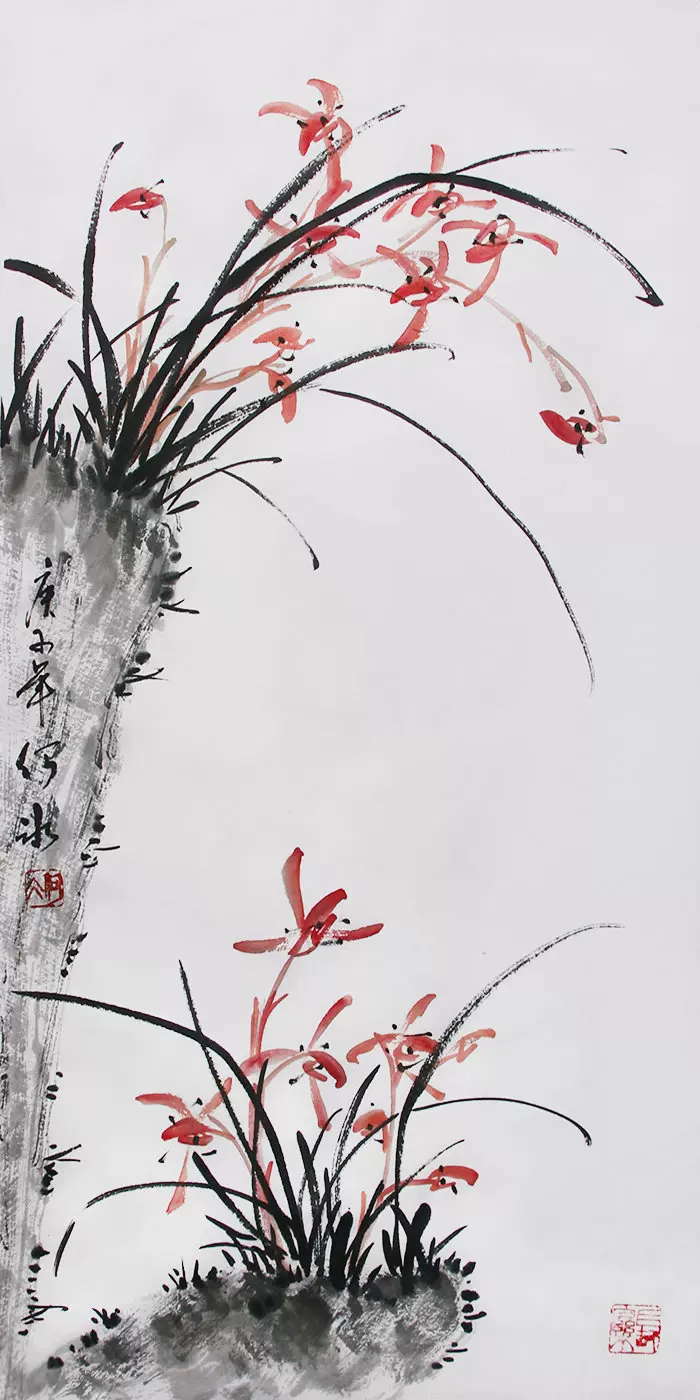 中式水墨画书画岁寒三友松树梅花竹子国画收藏文人画三条屏挂画芯