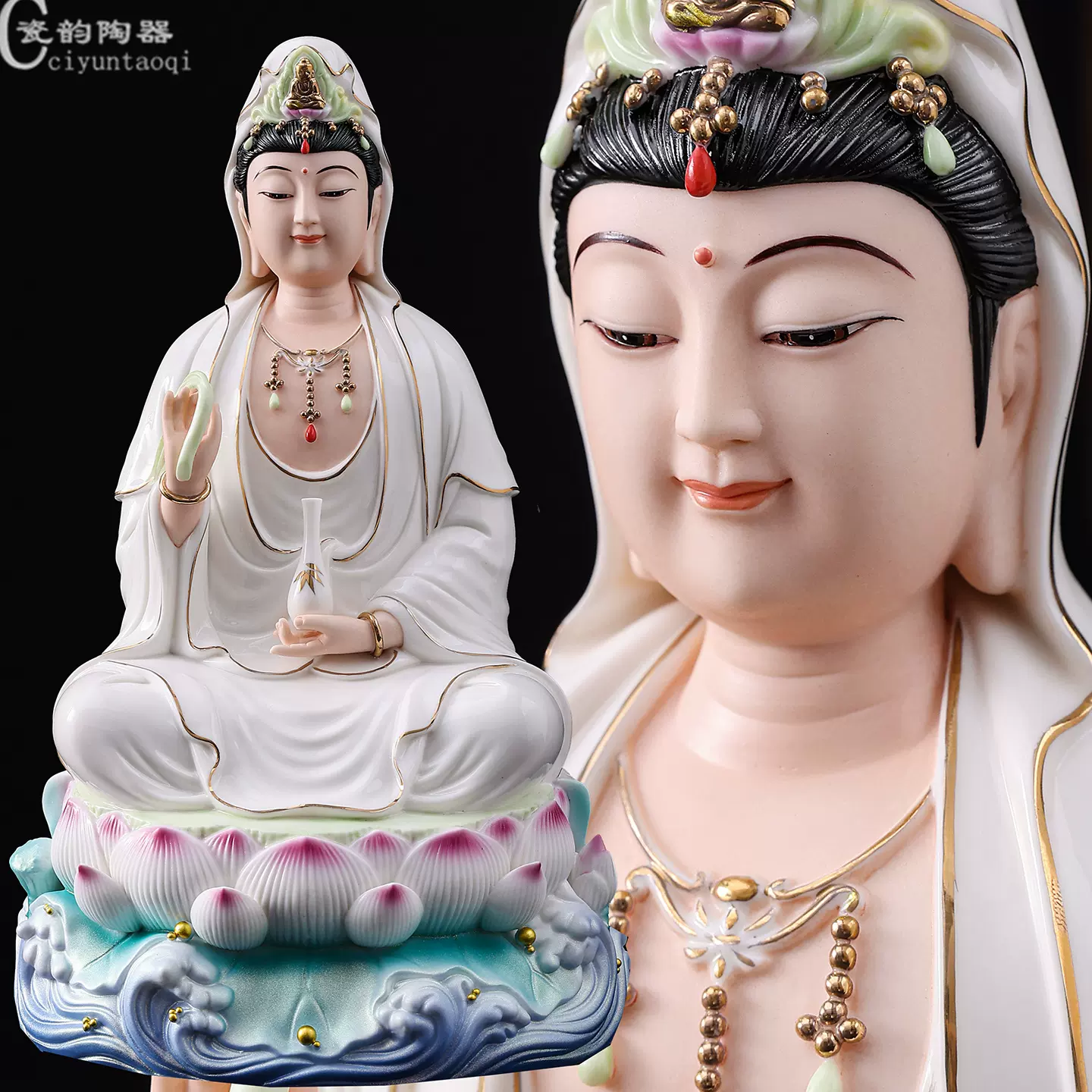 地蔵菩薩像(立像7寸⁄桧彩色) 仏教美術 徳化窯彩陶 地