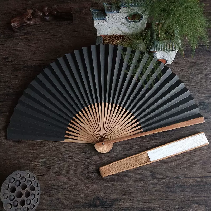古典空白折叠纸扇中国风文玩扇子8寸30方9随身汉服黑纸扇复古竹扇-Taobao