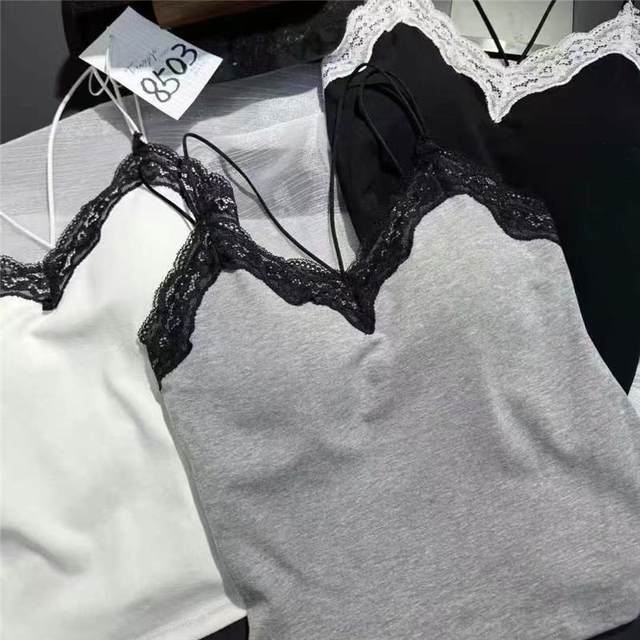 8503 pure cotton suspender contrast lace lace for women spring and summer self-contained chest pad cross beautiful back inner and outer V-neck clothing