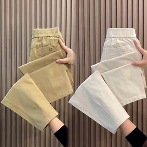
Pure cotton nine-point casual pants for women in summer thin high-waisted slim small feet harem pants loose and fashionable straight sports pants
