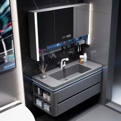 Light Luxury Bathroom Cabinet Set with Integrated Rock Basin, Washbasin Cabinet, Bathroom Mirror, Toilet Washstand, Smart
