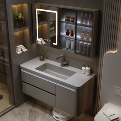 Smart Bathroom Cabinet with Integrated Ceramic Basin, Rock-Style Minimalist Washbasin, Sink, and Vanity Unit Combination