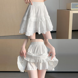 White Pure Cotton Short Skirt for Women, 2026 New Summer Thin Style, High-Waisted, Flowy, Puffy, Sporty Pleated Half Skirt