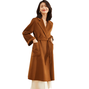 Beiyuan M's same caramel color water ripples double-sided cashmere coat for women 2025 mid-length wool woolen jacket