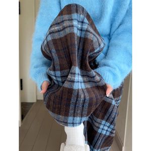 孕妇加绒毛呢格子裤秋冬2025新款宽松显瘦垂感加厚阔腿裤冬装长裤