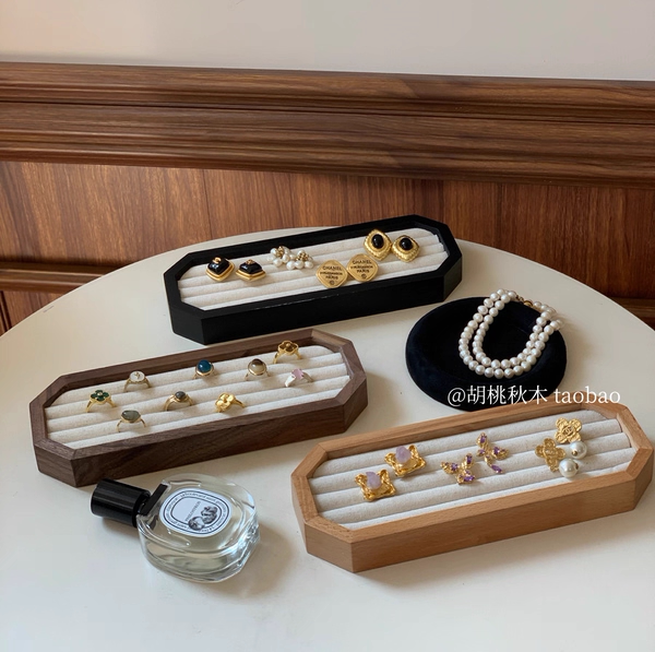 Retro wooden octagonal ring log display tray jewelry box storage box earring earring necklace props