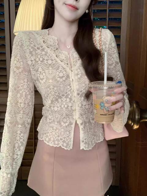 Casual Street Hook Flower Solid Color Hollow Out O Neck Blouses main image 0