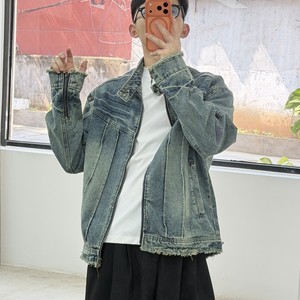 
2026 American retro distressed washed denim jackets for men and women street mecha raw edge jackets versatile tops