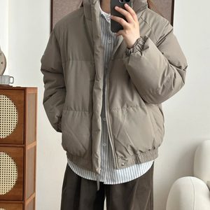 
Solid color casual thickened and warm men's winter new trendy brand handsome loose stand-up collar bread coat couple cotton coat
