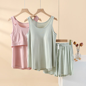 
Pajamas with chest pad for women summer summer modal suspender vest shorts home clothes for outdoor wear set
