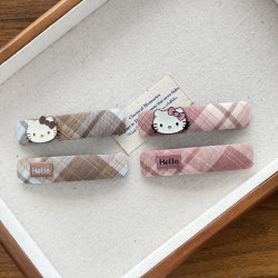 Korean Dongdaemun Kt Cat Plaid Fabric Bow Cat Bb Hair Clip Sweet and Cute Side Bangs Clip