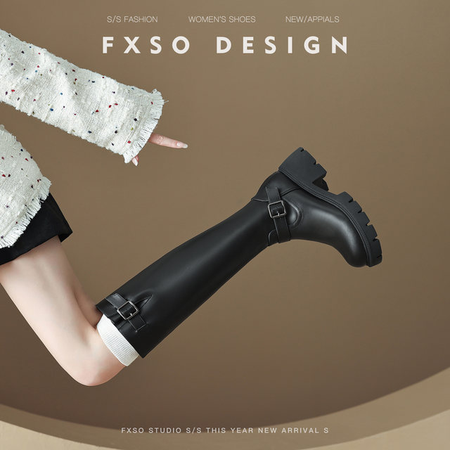 Genuine leather FXSO Fangxiang 2025 autumn new high boots knight boots black thick sole high boots women's boots