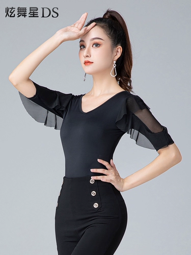 Танцевальная одежда латинского танца, элегантные упражнения с лотосным листовым рукавом, залы Mondy Dance летом