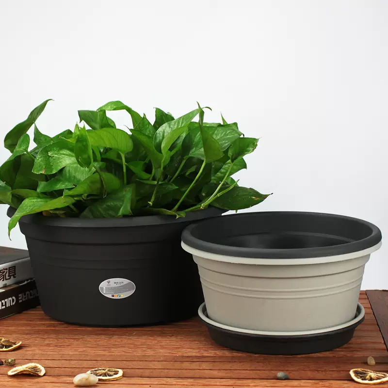 绿萝盆栽加厚塑料花盆圆形树脂带托盘特大号简约室内