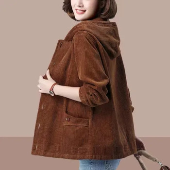 
New corduroy women's jacket for spring and autumn, casual loose and thin, middle-aged and elderly mother's jacket for women