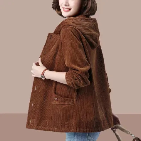 
New corduroy women's jacket for spring and autumn, casual loose and thin, middle-aged and elderly mother's jacket for women
