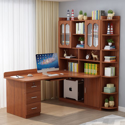 Solid Wood Desk Bookshelf Combination Corner Computer Desk Desktop Bookcase Integrated Children's Bedroom Corner Student Study Table